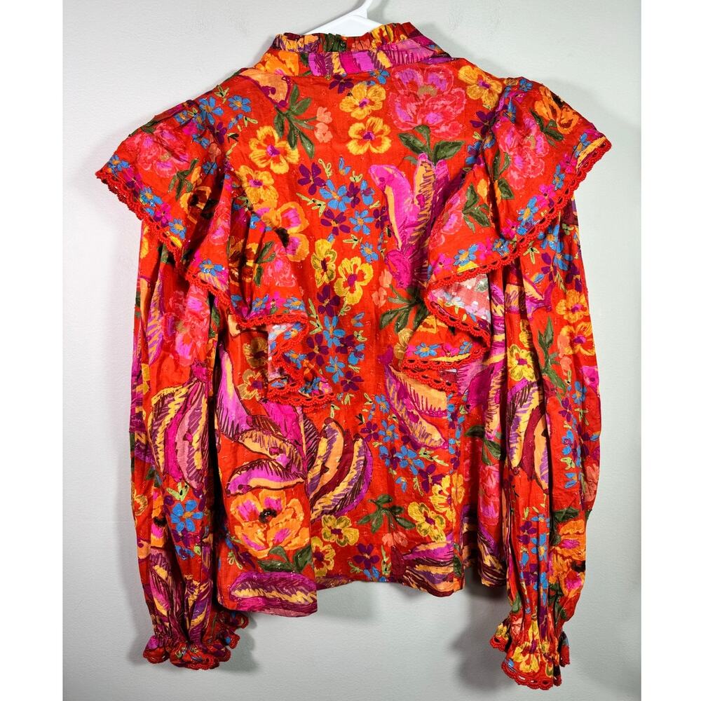 NEW Farm Rio Red Spring Bananas Ruffle Blouse Top Size Small - Picture 8 of 10